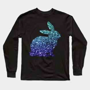 Teal and Blue Ombre Faux Glitter Easter Bunny Long Sleeve T-Shirt